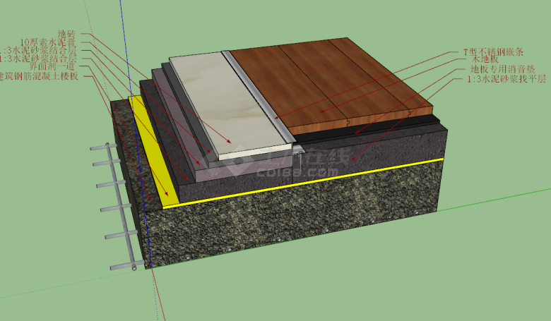 木地板与地砖节点图su模型-图一