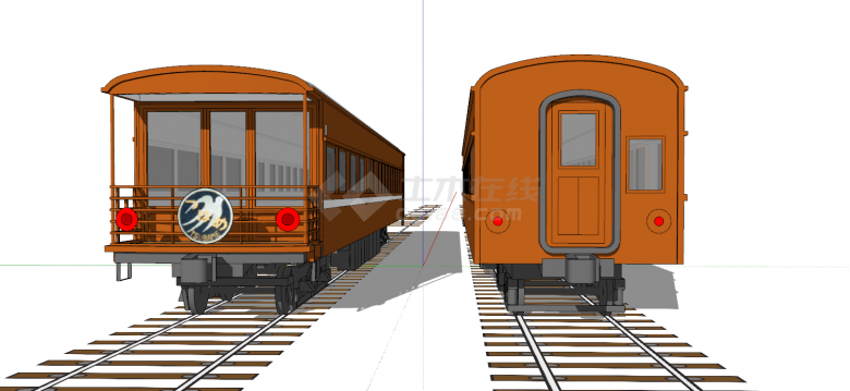 两节橙色载人火车厢su模型-图一
