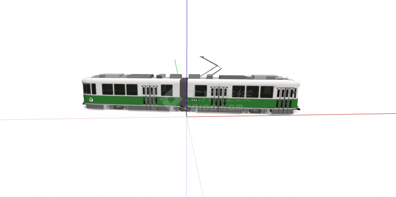 白绿色两节有轨电车su模型-图二