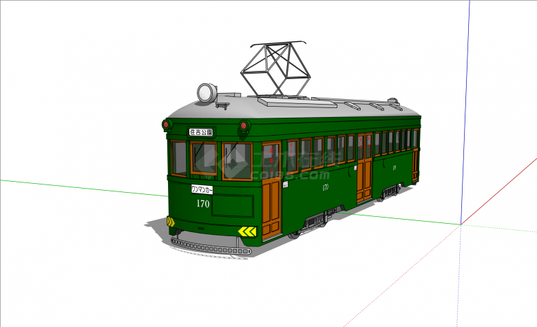 经典军绿色现代风格有轨电车su模型-图二