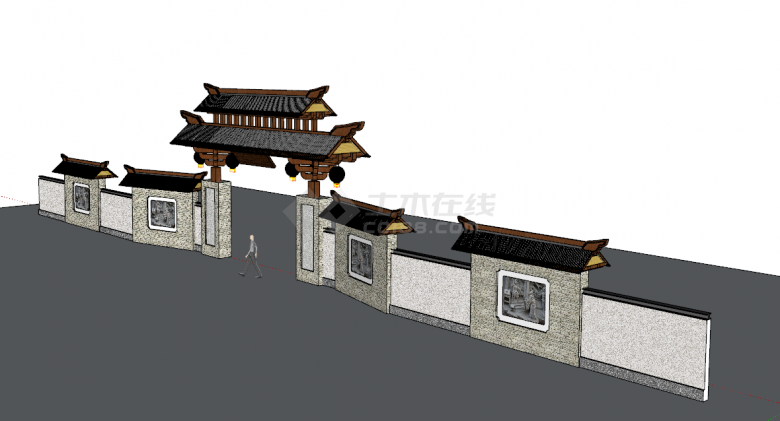 中式古典壮丽城门大门su模型-图一