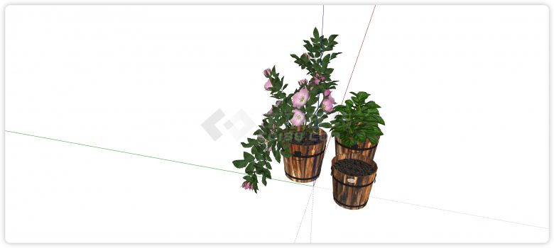 粉色花园木桶植物花箱su模型-图二