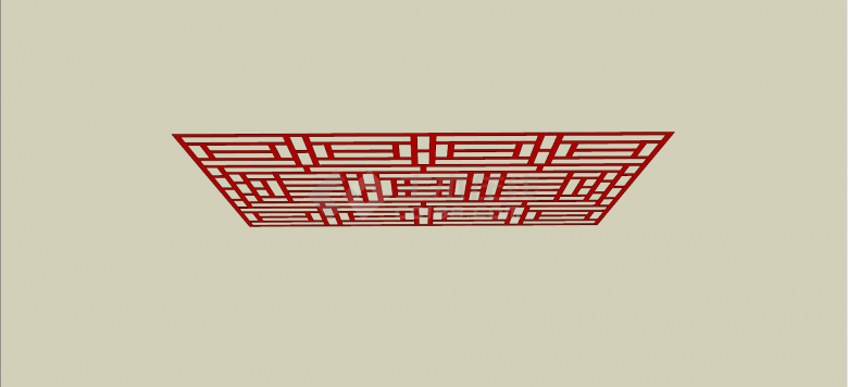 血红色长方形镂空对称式墙饰su模型-图二