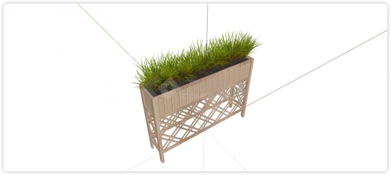 红橡木菠萝纹结构植物花箱su模型-图二