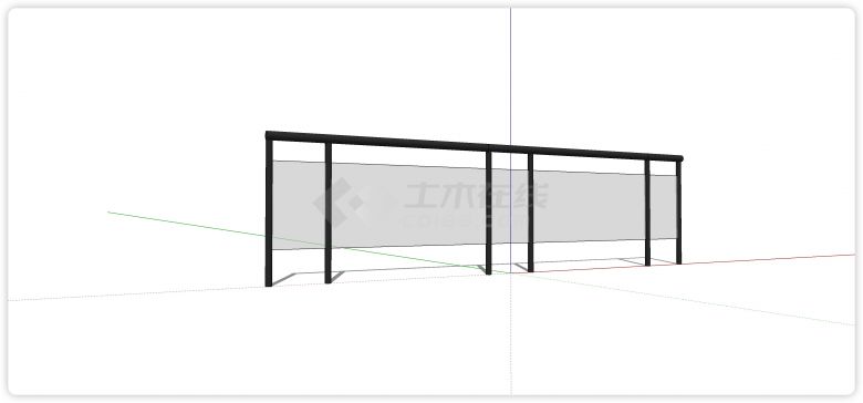 黑色金属框架大小格玻璃栏杆su模型-图一