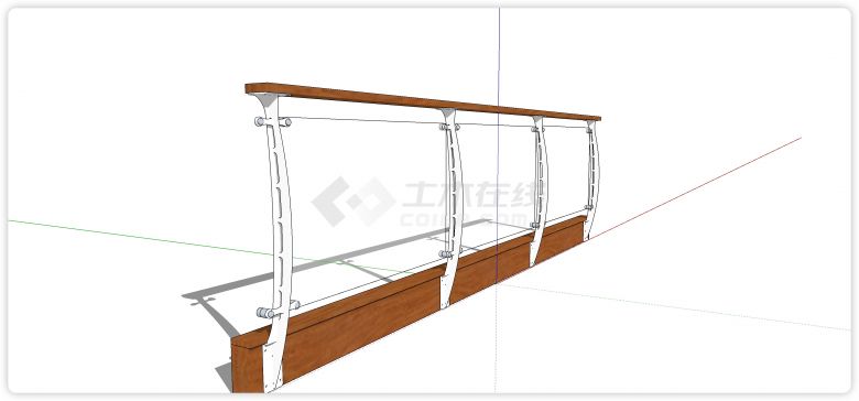 木制挡水线扶手玻璃栏杆su模型-图二