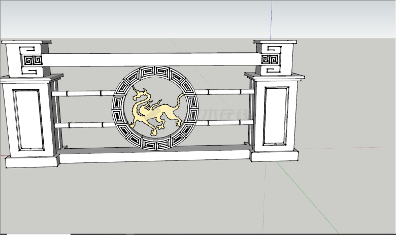 中式汉唐动物图案景墙su模型-图一