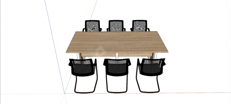 镂空座椅浅棕色纯木办公桌会议桌su模型-图一