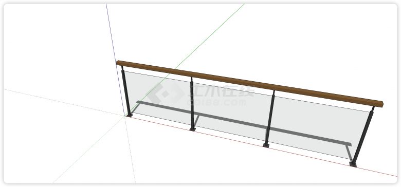 金属黑色细方管固定玻璃栏杆su模型-图二