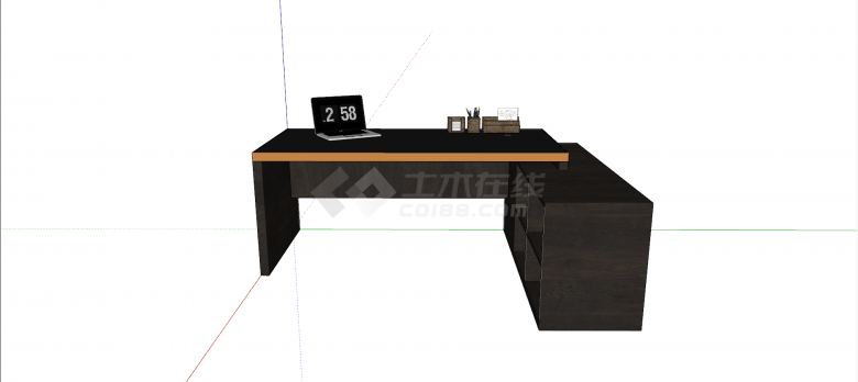 深棕色带格子柜子办公桌会议桌su模型-图一