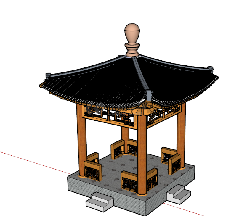 现代黄色小型四角亭su模型-图二