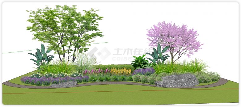 白色小雏菊黄色紫色花植物组团su模型-图一