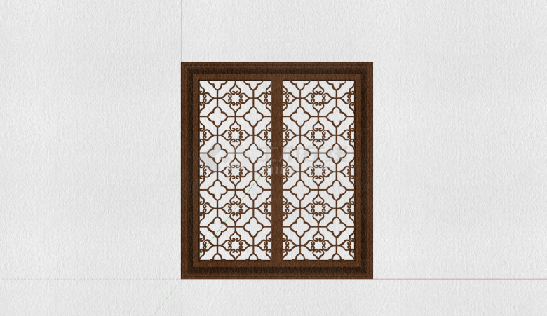 中式门窗棕色镂空雕花su模型-图一