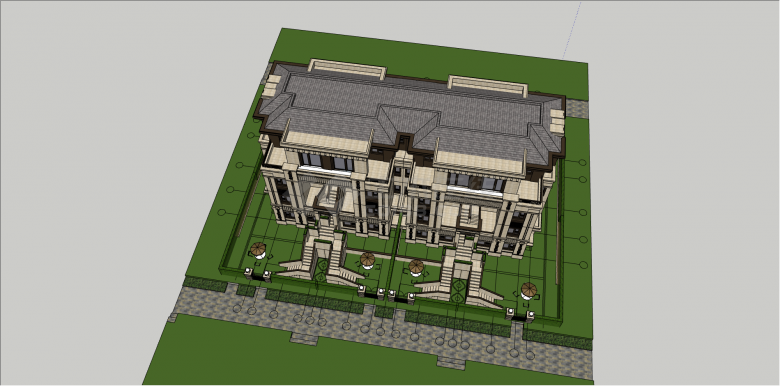 新古典白色叠拼别墅su模型-图一