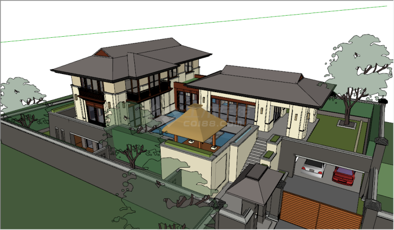 新中式住宅独栋别墅建筑su模型-图二