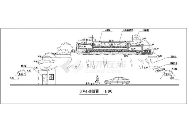 经典园林设计cad假山跌水施工大样图（甲级院设计）-图一