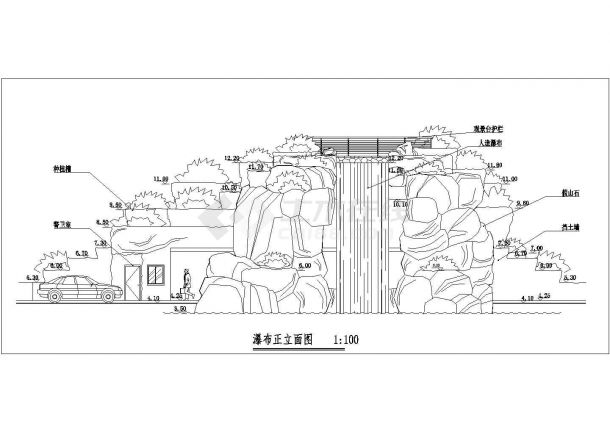 经典园林设计cad假山跌水施工大样图（甲级院设计）-图二