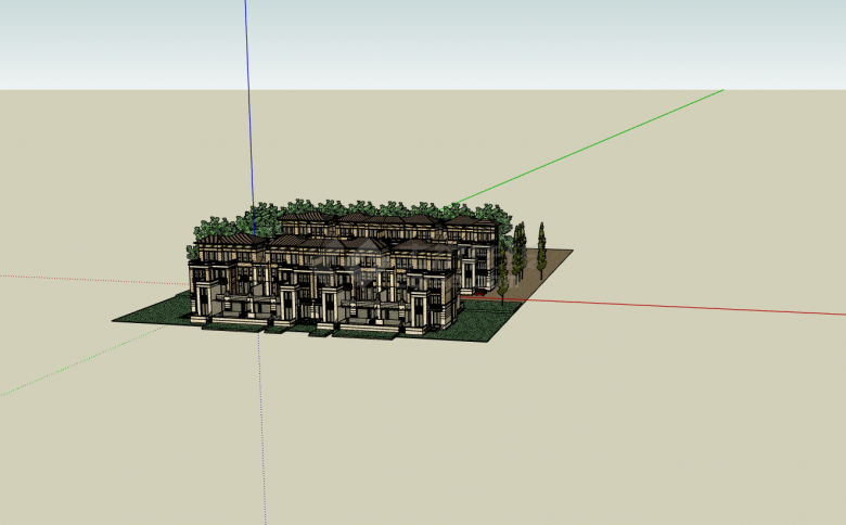 双联排绿树复古别墅su模型-图二