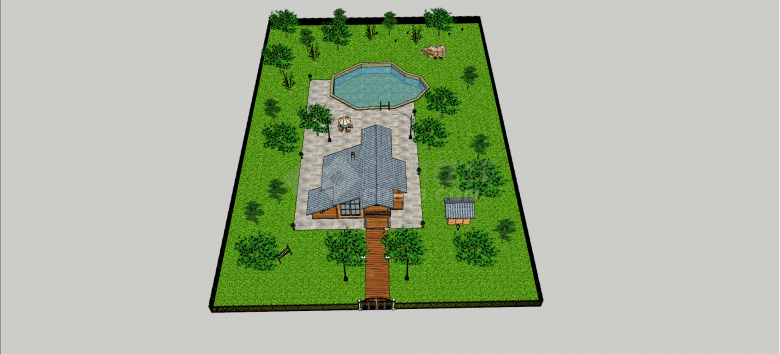 新农村两层带泳池大庭院木屋参考庭院su模型-图二