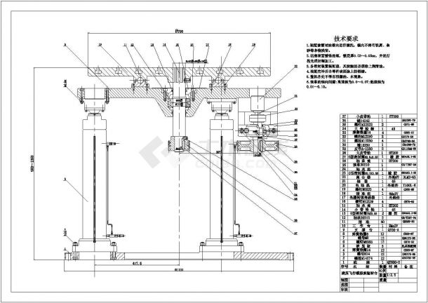 典型液压飞行模拟实验转台设计cad机械总装图（含技术要求）-图一