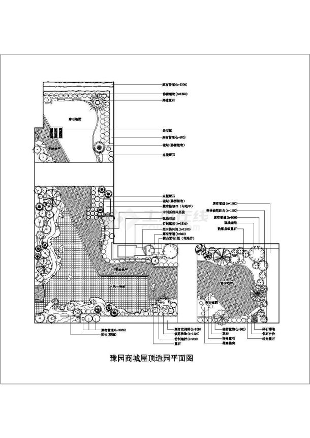 某现代商城屋顶花园绿化规划设计cad总平面施工图（标注详细）-图一