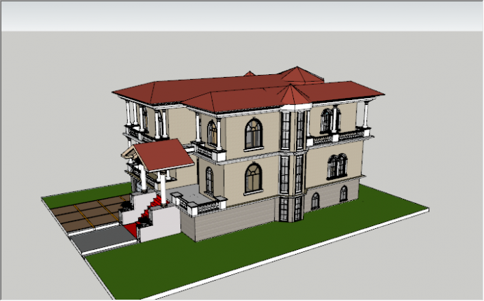 欧式古典风格红色屋顶独栋别墅su模型_图1