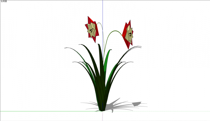 一株长叶子红花植物su模型_图1