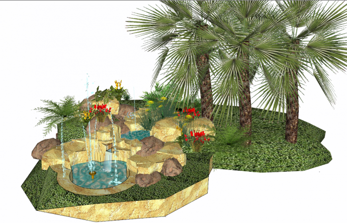 现代壮丽创意喷泉假山置石叠水su模型_图1