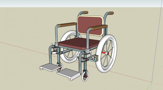白色轮胎红色坐垫简易轮椅医疗器械su模型_图1