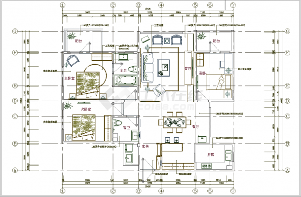 某地混搭风格一套住宅施工图CAD图纸-图二