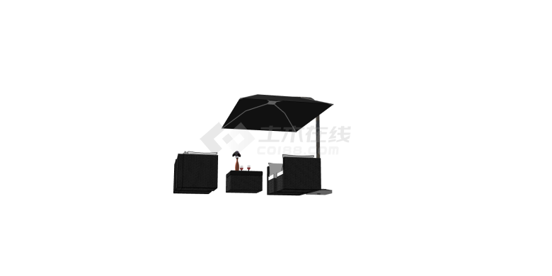 黑色遮阳伞户外特色座椅su模型-图二