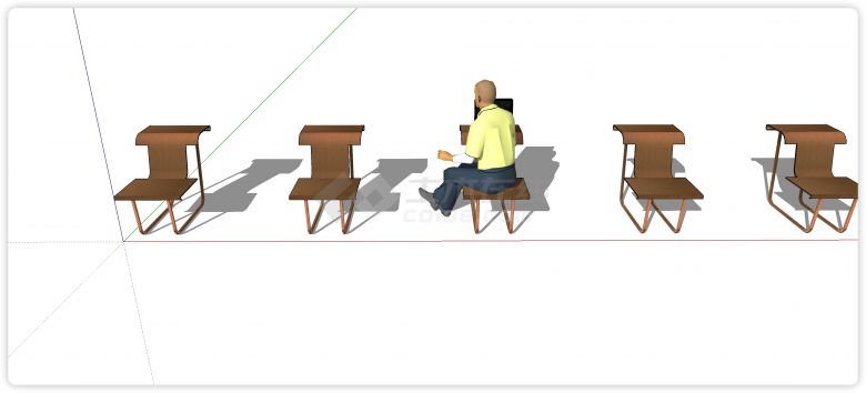 Z字型坐椅台面一体异形座椅su模型-图二