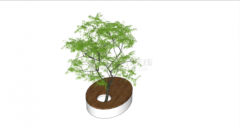 带棕白色圆型花坛景观植物su模型-图二
