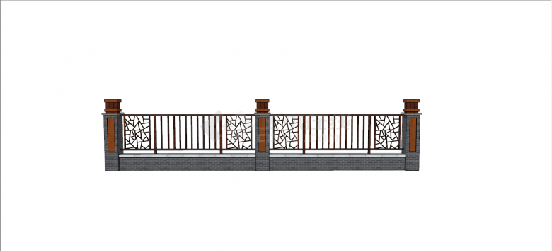 新中式木制条形镂空围墙su模型-图一