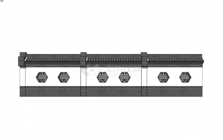 中间为白色墙体有六边形取景框新中式围墙su模型-图一