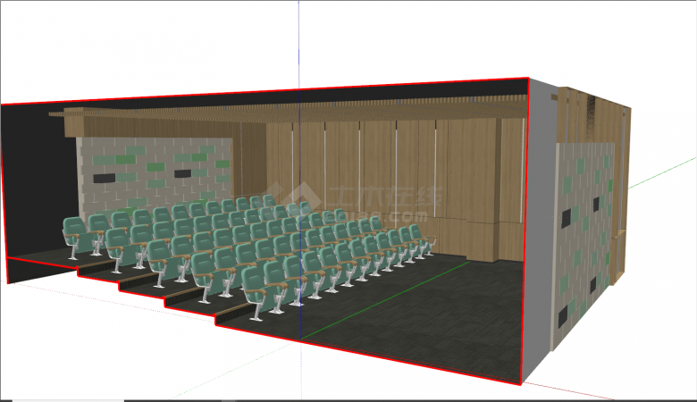 现代绿色座椅电影院su模型-图二