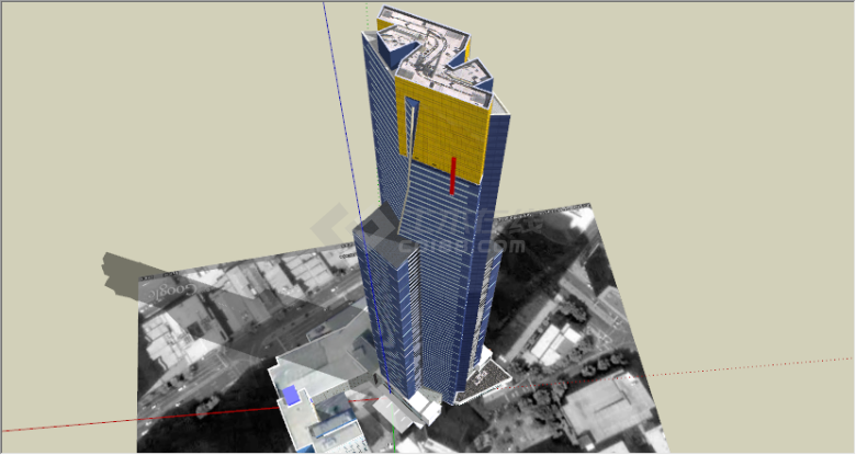 现代超高深蓝色商业建筑su模型-图一