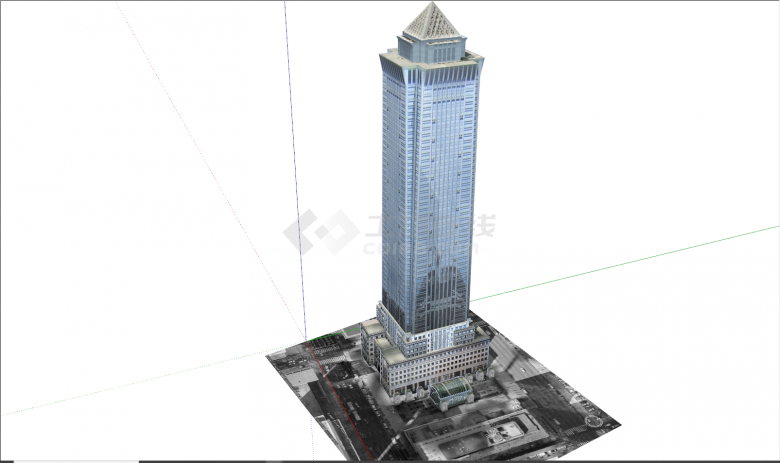 现代尖顶法式办公楼su模型-图二