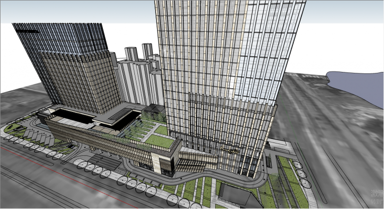 大型串联办公楼建筑su模型-图二