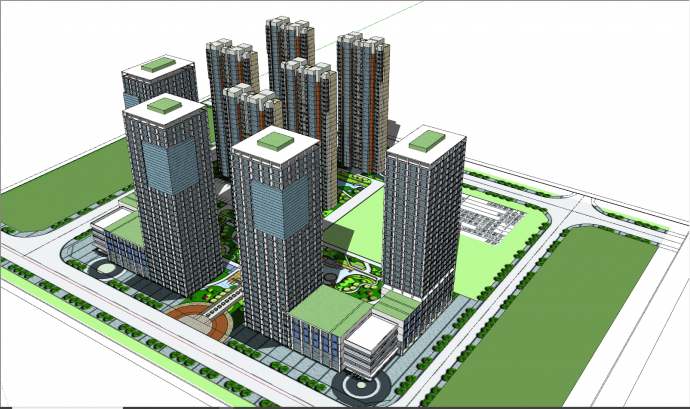 现代商业办公公寓综合项目su模型_图1