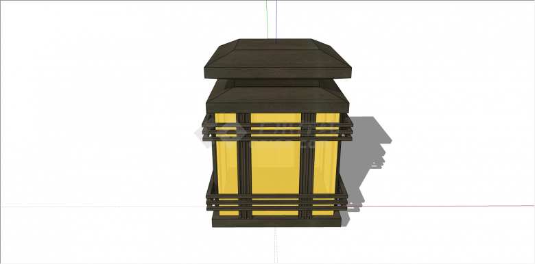 新中式四方木制灯笼su模型-图二