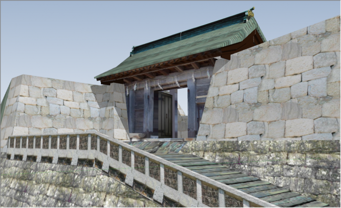 日式古墙山上景观建筑su模型_图1