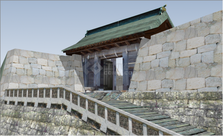 日式古墙山上景观建筑su模型-图一