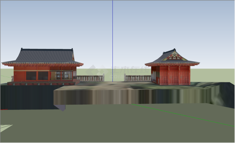 日本大红色凉亭式古建su模型-图一