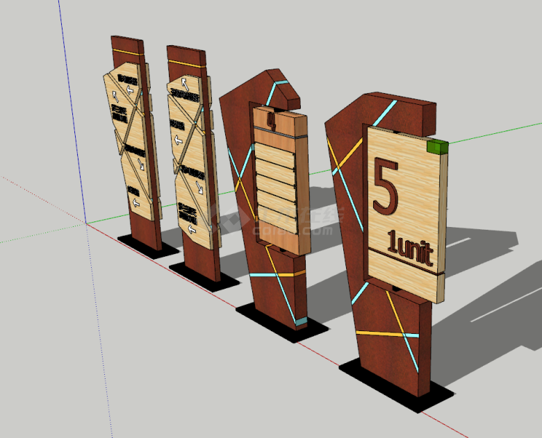 现代木质景区指示牌su模型-图二