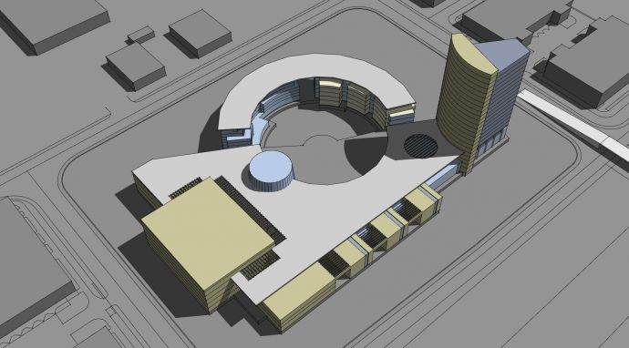 黄白配色外墙圆环造型购物商场及办公楼设计方案su模型_图1