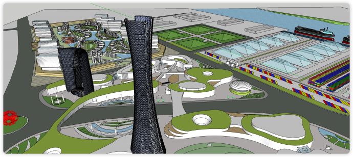 海滨货运码头概念城市规划方案su模型_图1