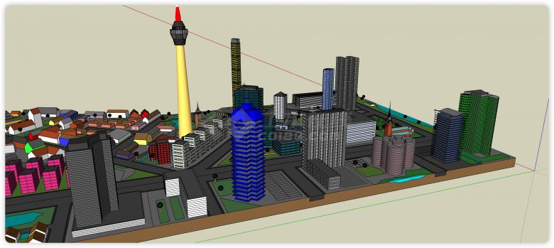 电视塔高层建筑公共规划su模型-图二