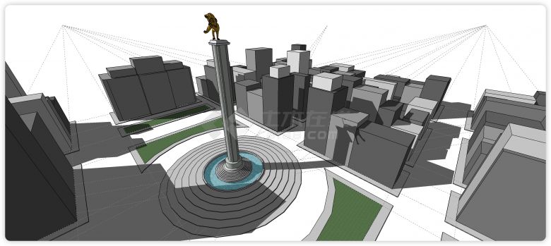 金色狮子建筑群及城市广场su模型-图二