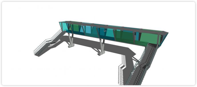 两边楼梯蓝绿色玻璃人行天桥现代风格桥su模型_图1